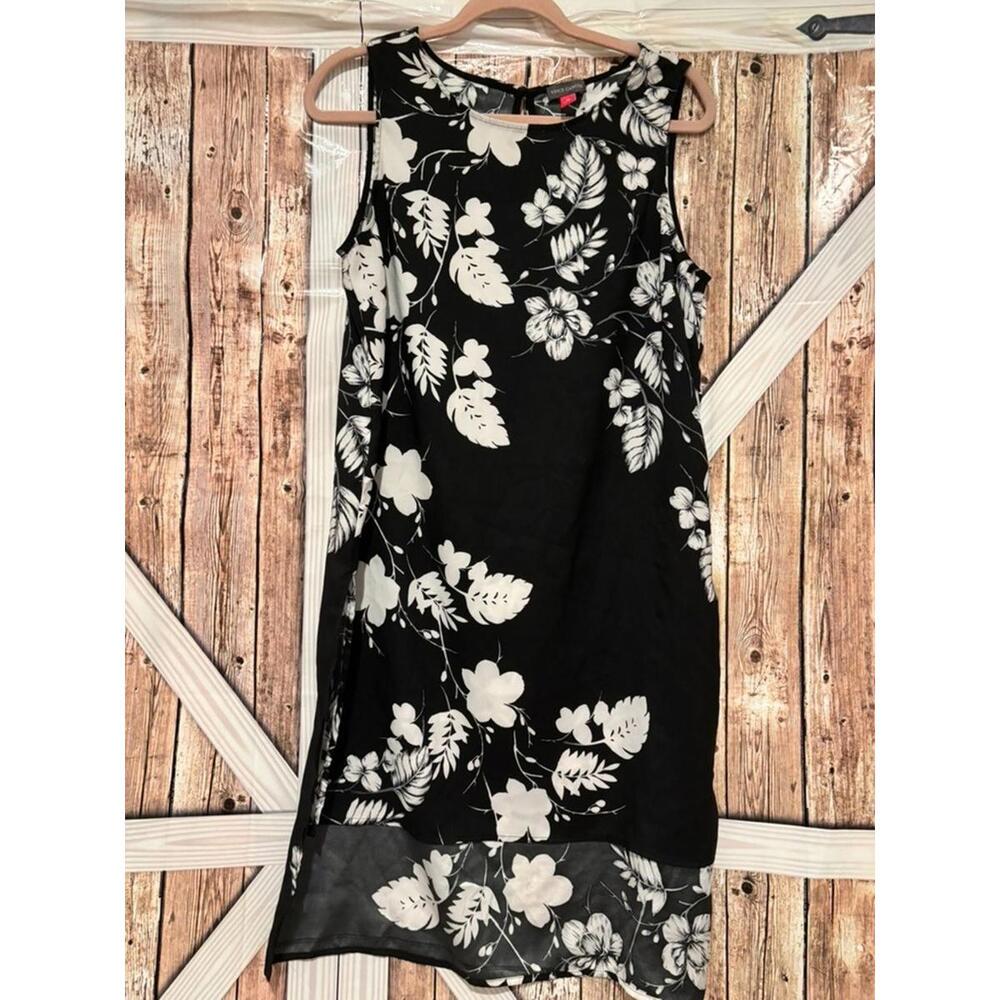 Womens Vince Camuto sz M black/white floral shift dress #320